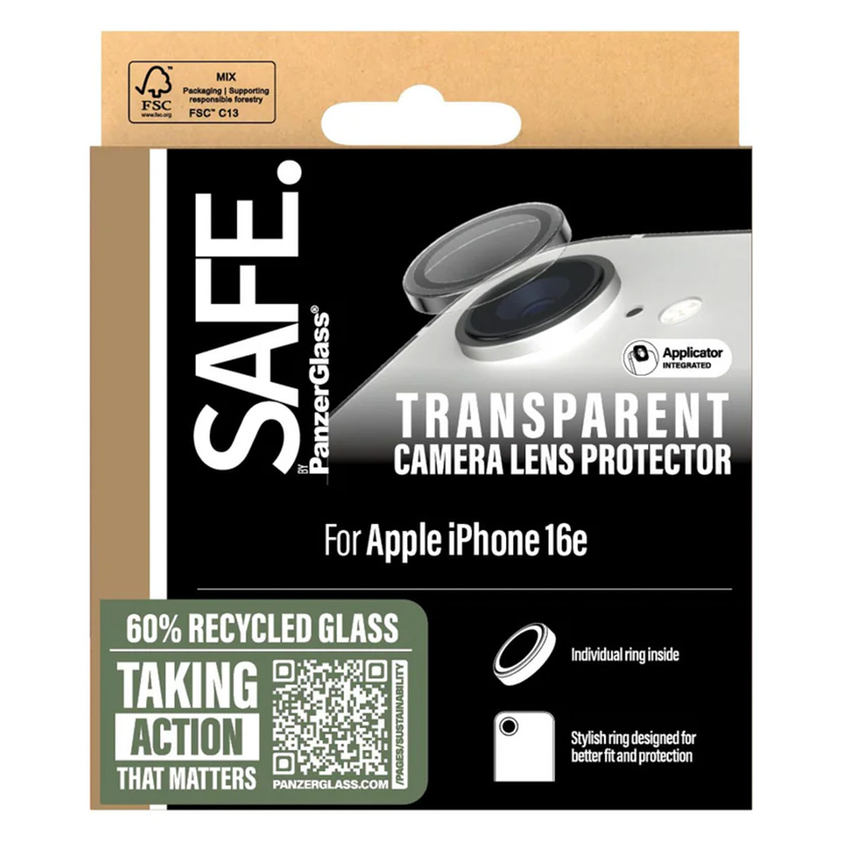 SAFE by PanzerGlass Camera Lens Protector voor de Apple iPhone 17e / 16e - Transparant