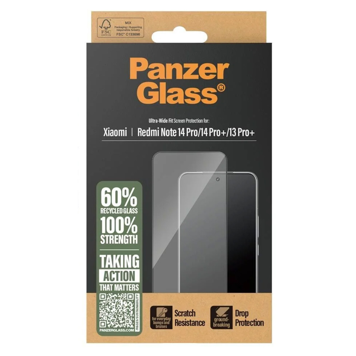 PanzerGlass Protection d'écran Ultra-Wide Fit Anti-bactérienne Xiaomi Redmi Note 14 Pro (4G/5G) / 14 Pro Plus / 13 Pro Plus