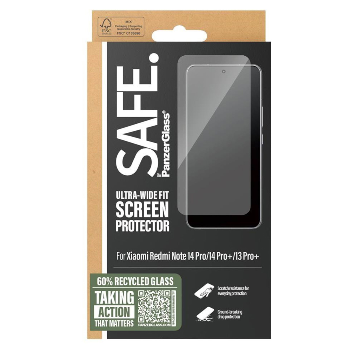 SAFE by PanzerGlass Protection d'écran Ultra-Wide Fit avec applicateur Xiaomi Redmi Note 14 Pro (4G/5G) / 14 Pro Plus / 13 Pro Plus