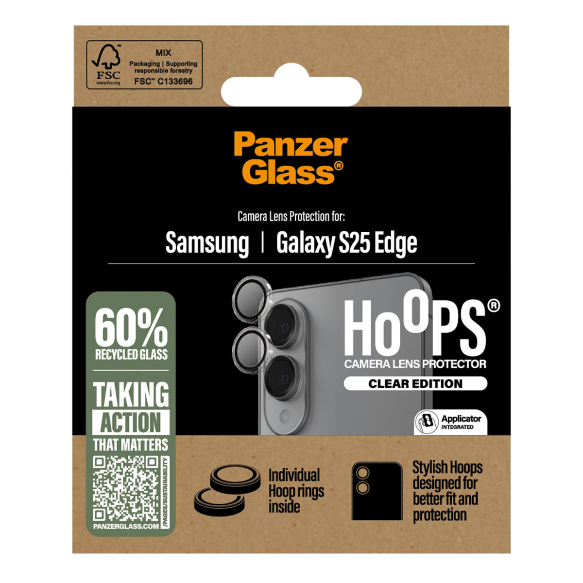 PanzerGlass Protection Caméra Hoops Optic Rings Samsung Galaxy S25 Edge - Transparent
