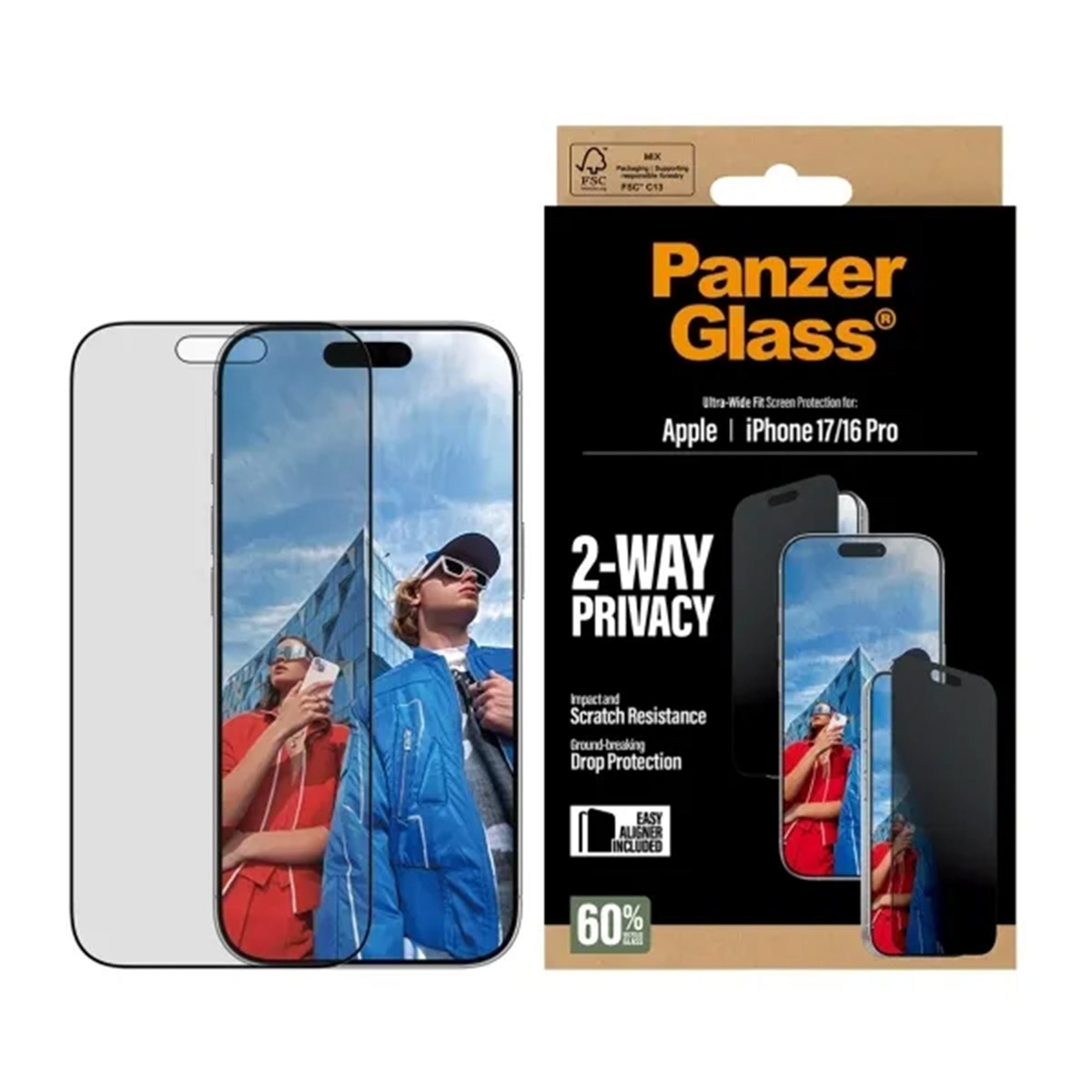 PanzerGlass Privacy Ultra-Wide Fit Anti-Bacterial Screenprotector incl. applicator voor de Apple iPhone 17