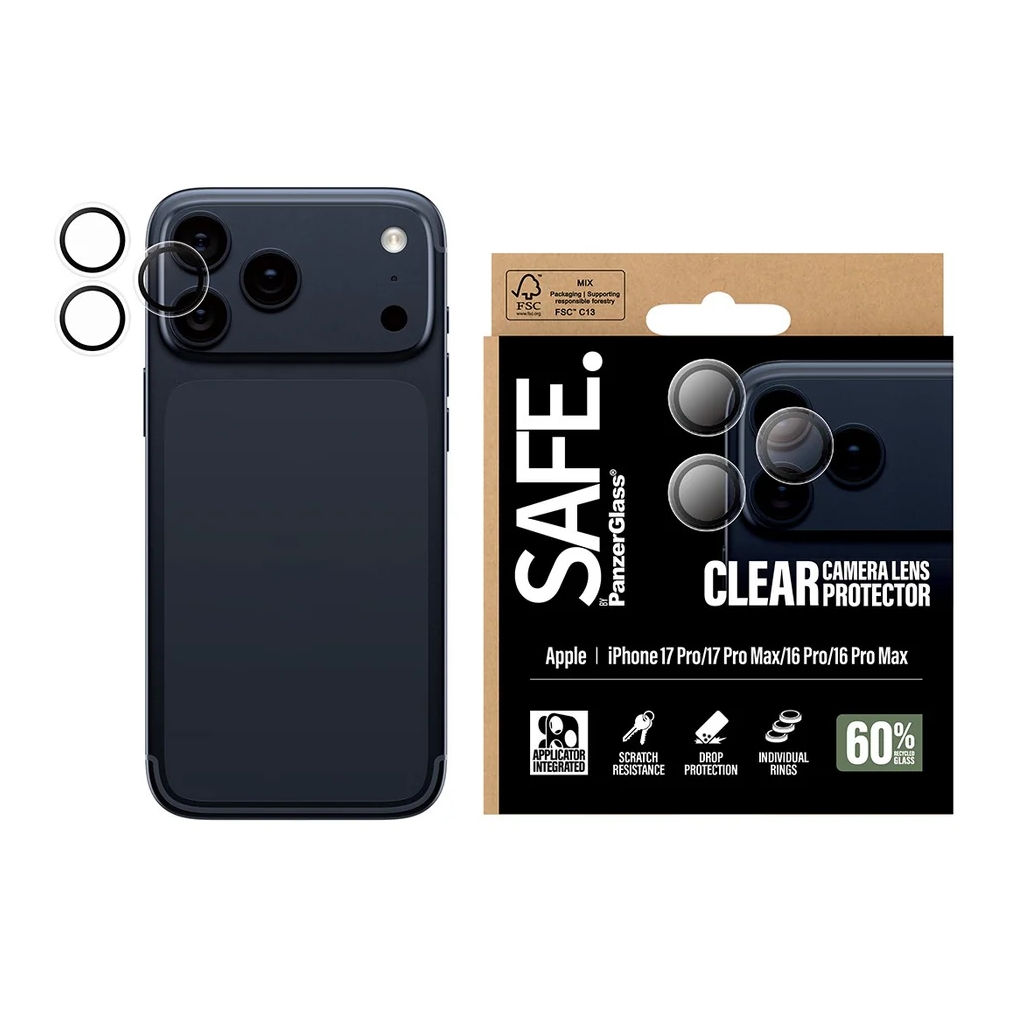 SAFE by PanzerGlass Camera Lens Protector voor de Apple iPhone 17 Pro / 17 Pro Max - Transparant