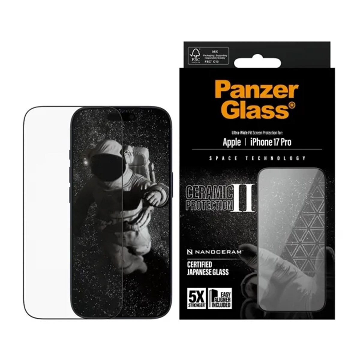 PanzerGlass Ceramic Screenprotector met applicator voor de Apple iPhone 17 Pro