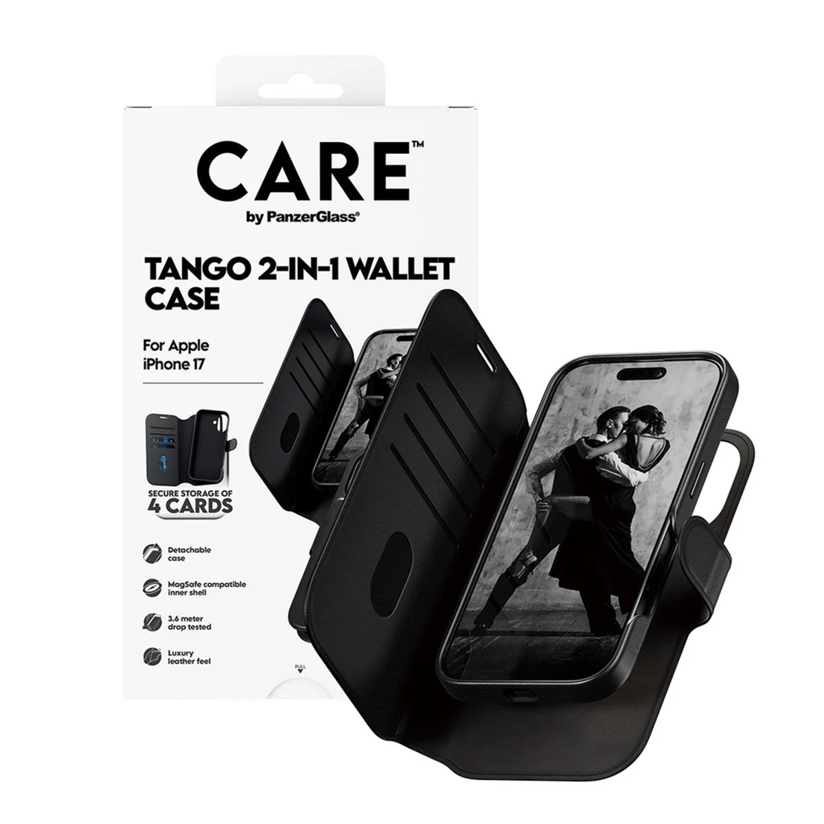 CARE by PanzerGlass Tango 2 in 1 Wallet Case MagSafe voor de Apple iPhone 17 - Black