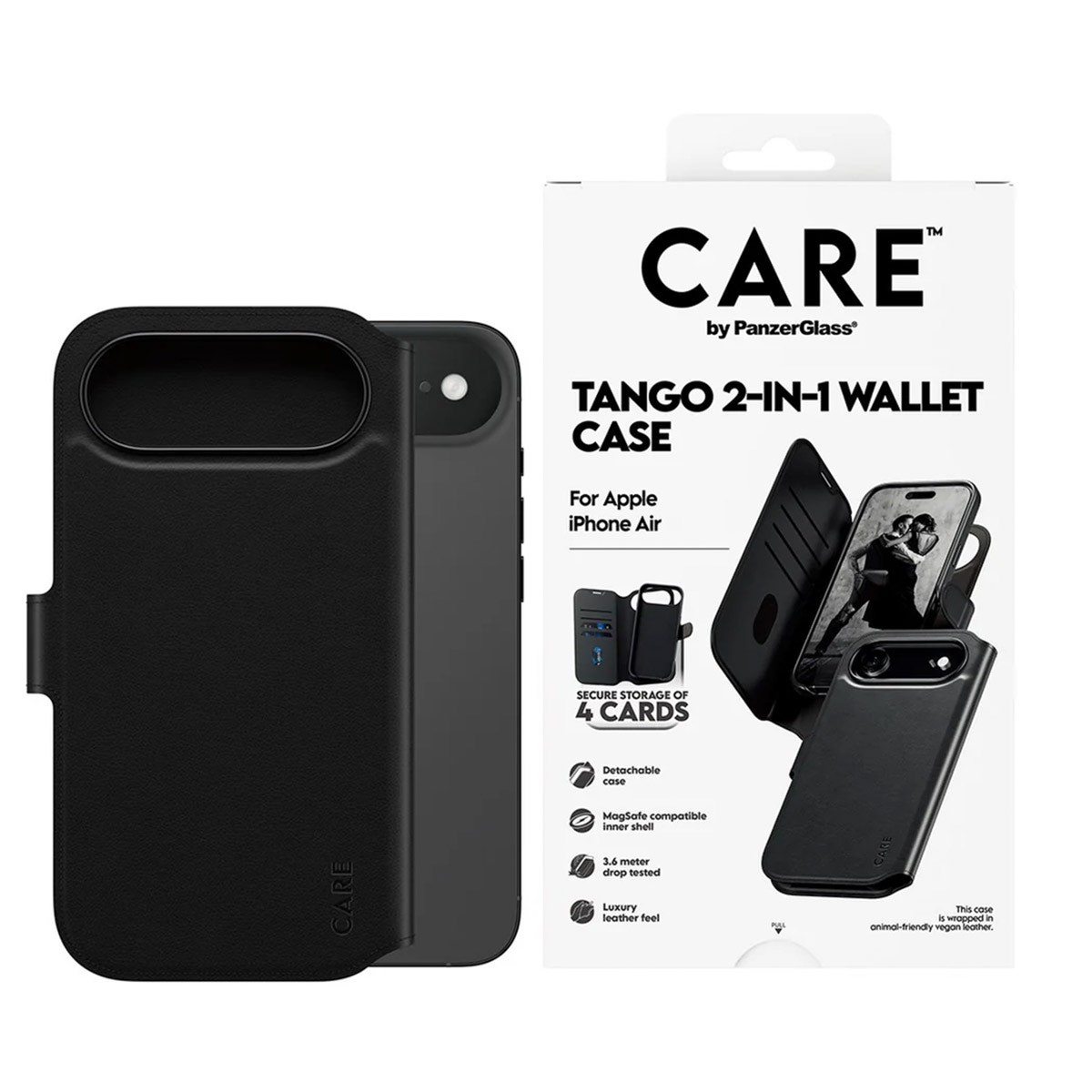 CARE by PanzerGlass Tango 2 in 1 Wallet Case MagSafe voor de Apple iPhone Air - Black