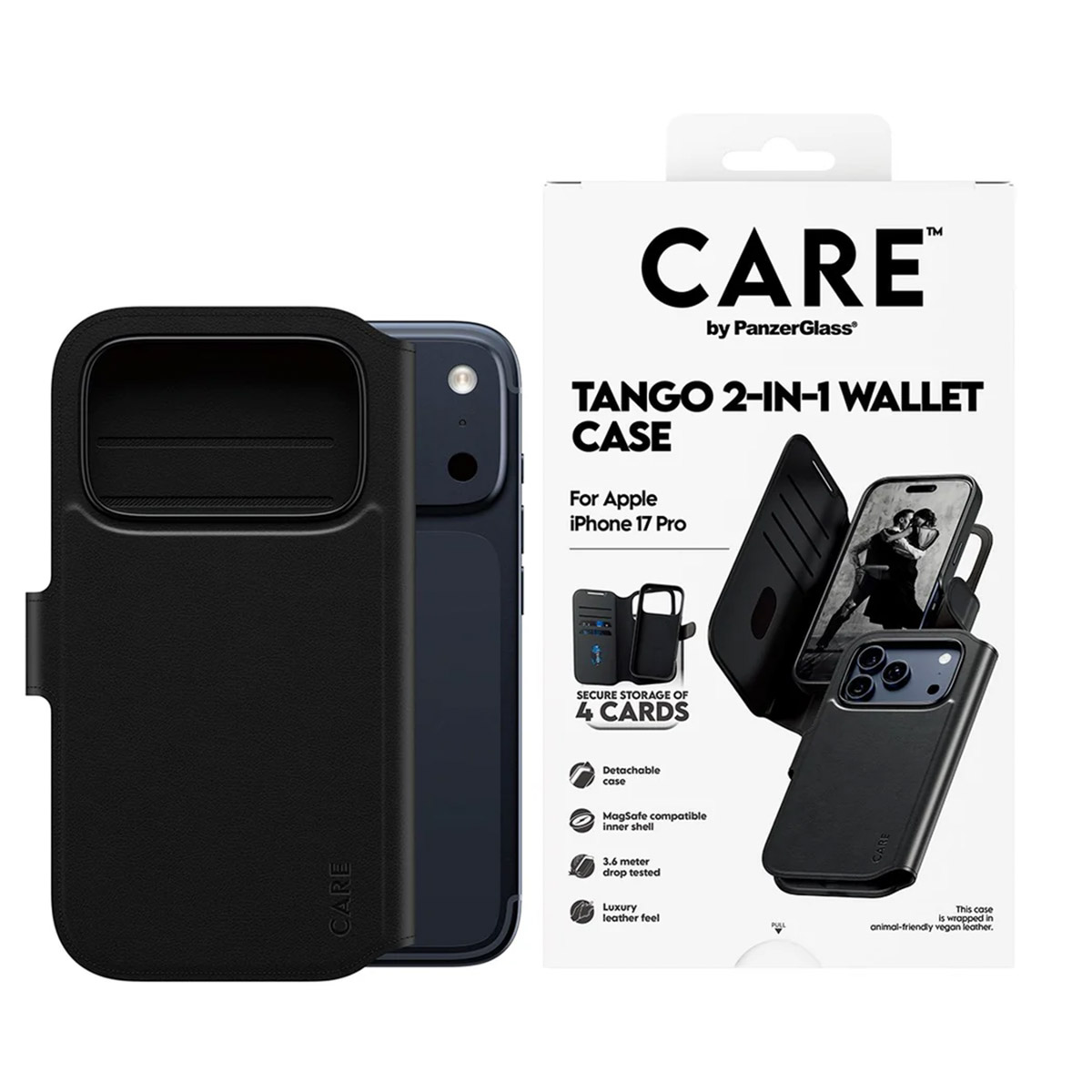 CARE by PanzerGlass Tango 2 in 1 Wallet Case MagSafe voor de Apple iPhone 17 Pro - Black