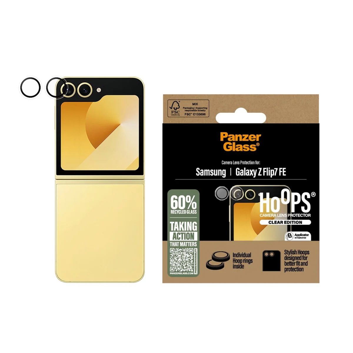 PanzerGlass Protection Caméra Hoops Optic Rings Samsung Galaxy Z Flip 7 FE - Transparent