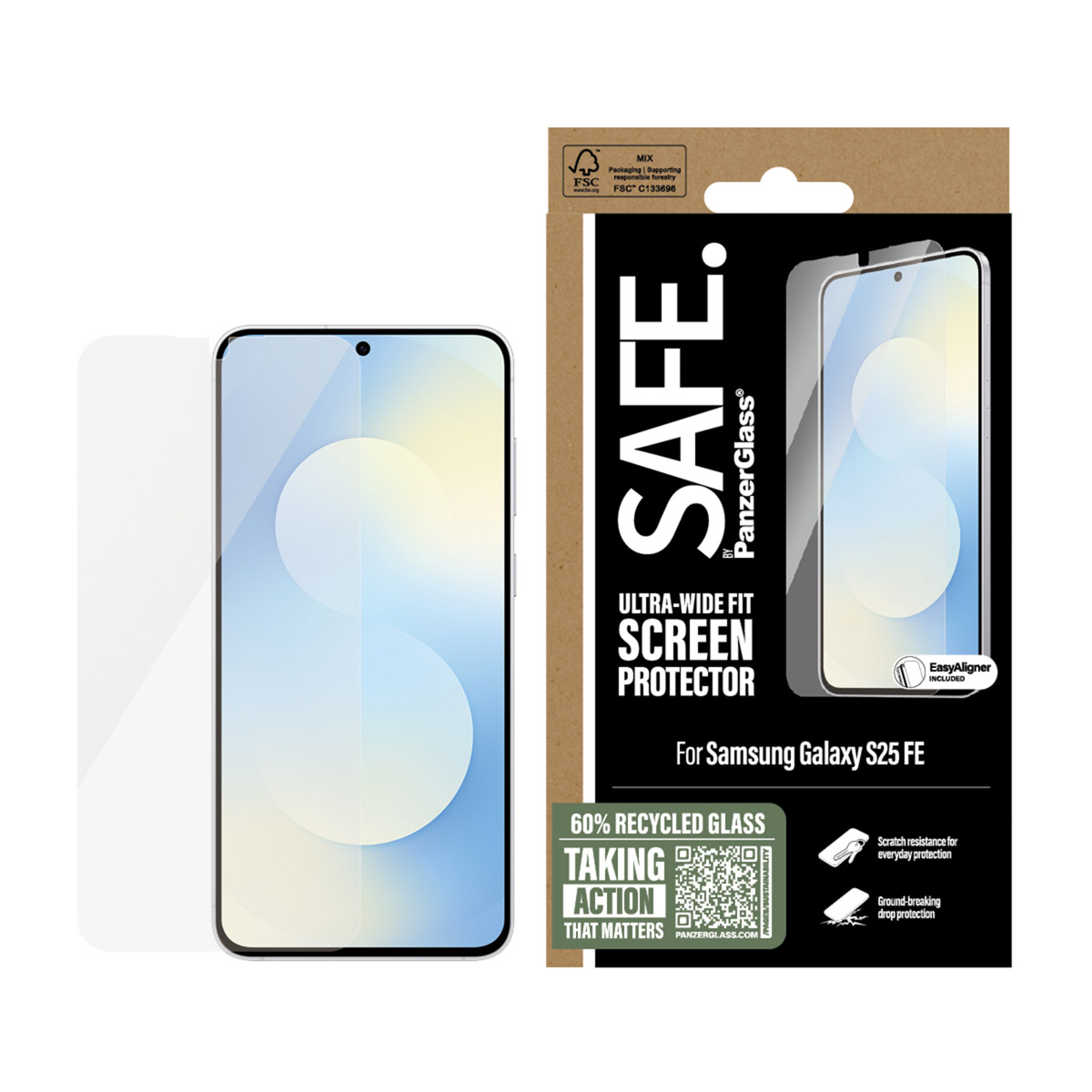 SAFE by PanzerGlass Protection d'écran Ultra-Wide Fit avec applicateur Samsung Galaxy S25 FE