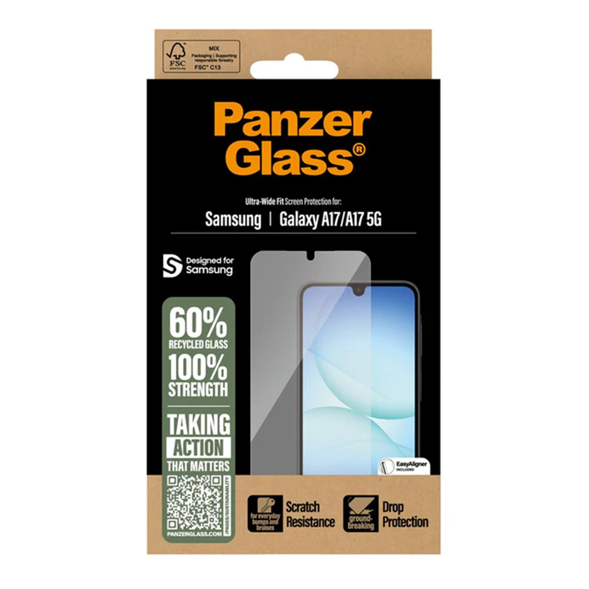 PanzerGlass Ultra-Wide Fit Anti-Bacterial Screenprotector incl. applicator voor de Samsung Galaxy A17 (5G) / (4G)