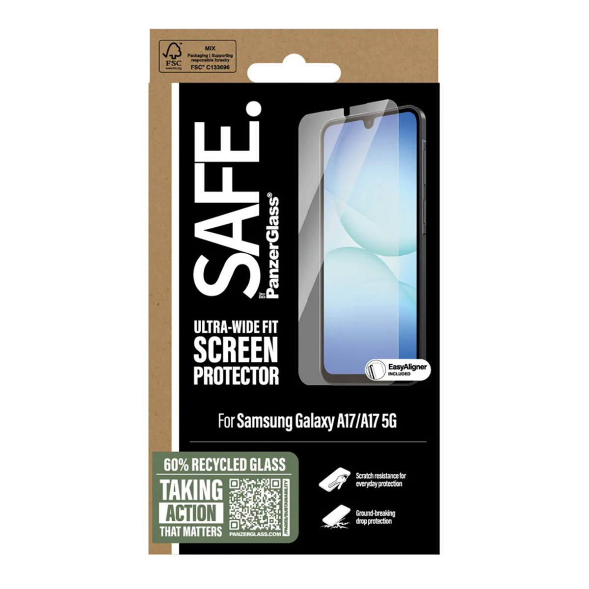 SAFE by PanzerGlass Protection d'écran Ultra-Wide Fit avec applicateur Samsung Galaxy A17 (5G) / (4G)