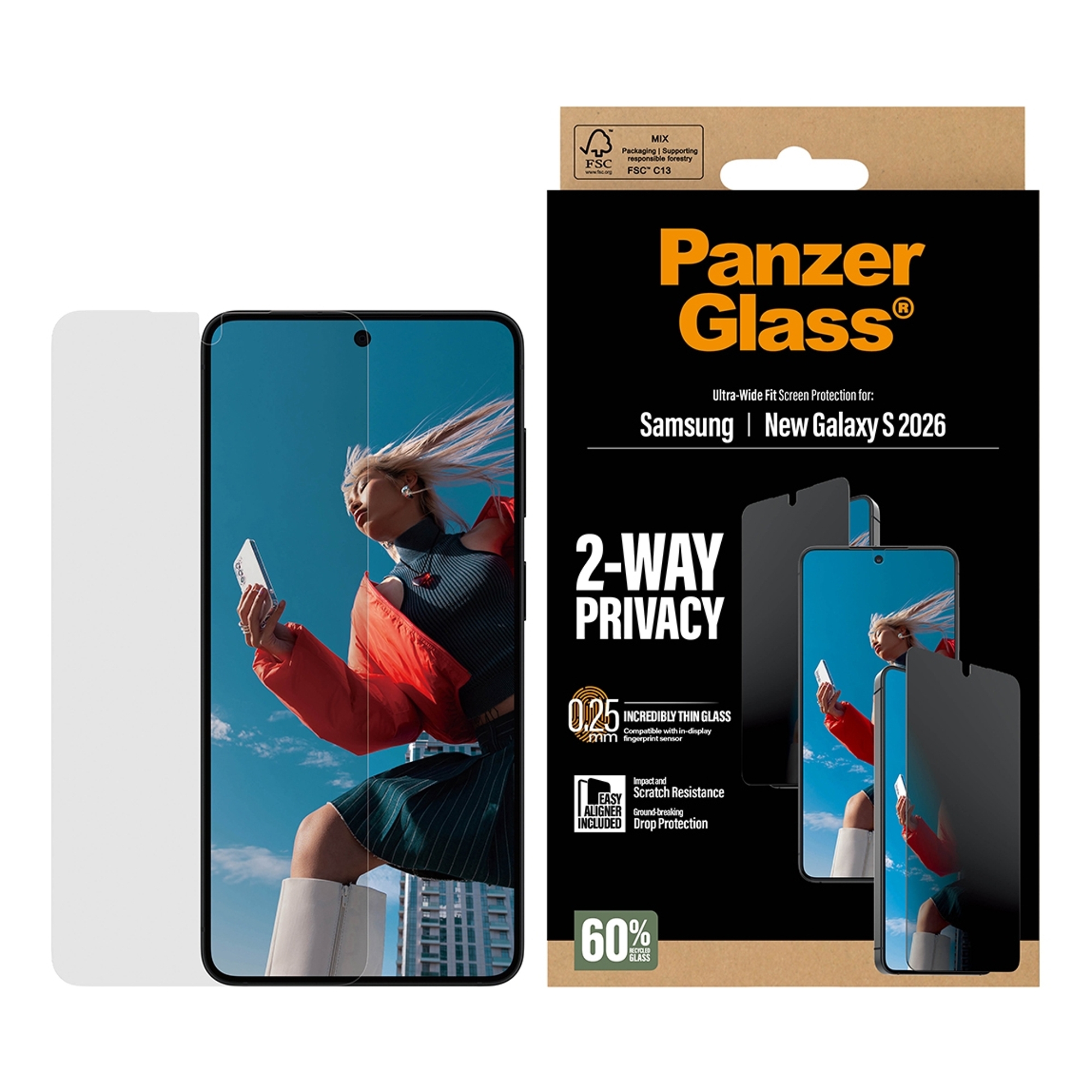 PanzerGlass Protection d'écran Privacy Ultra-Wide Fit Anti-bactérienne avec applicateur Samsung Galaxy S26