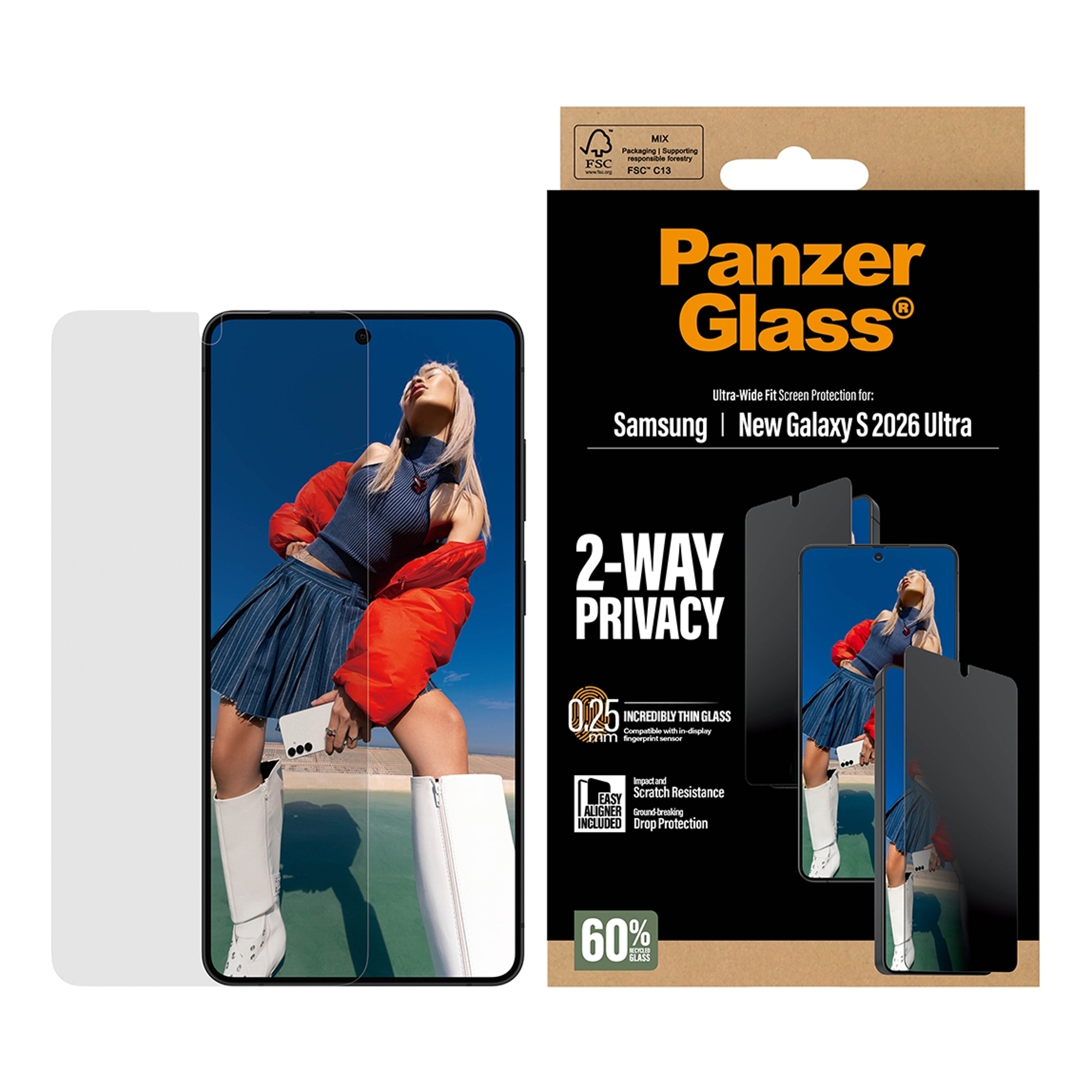 PanzerGlass Protection d'écran Privacy Ultra-Wide Fit Anti-bactérienne avec applicateur Samsung Galaxy S26 Ultra