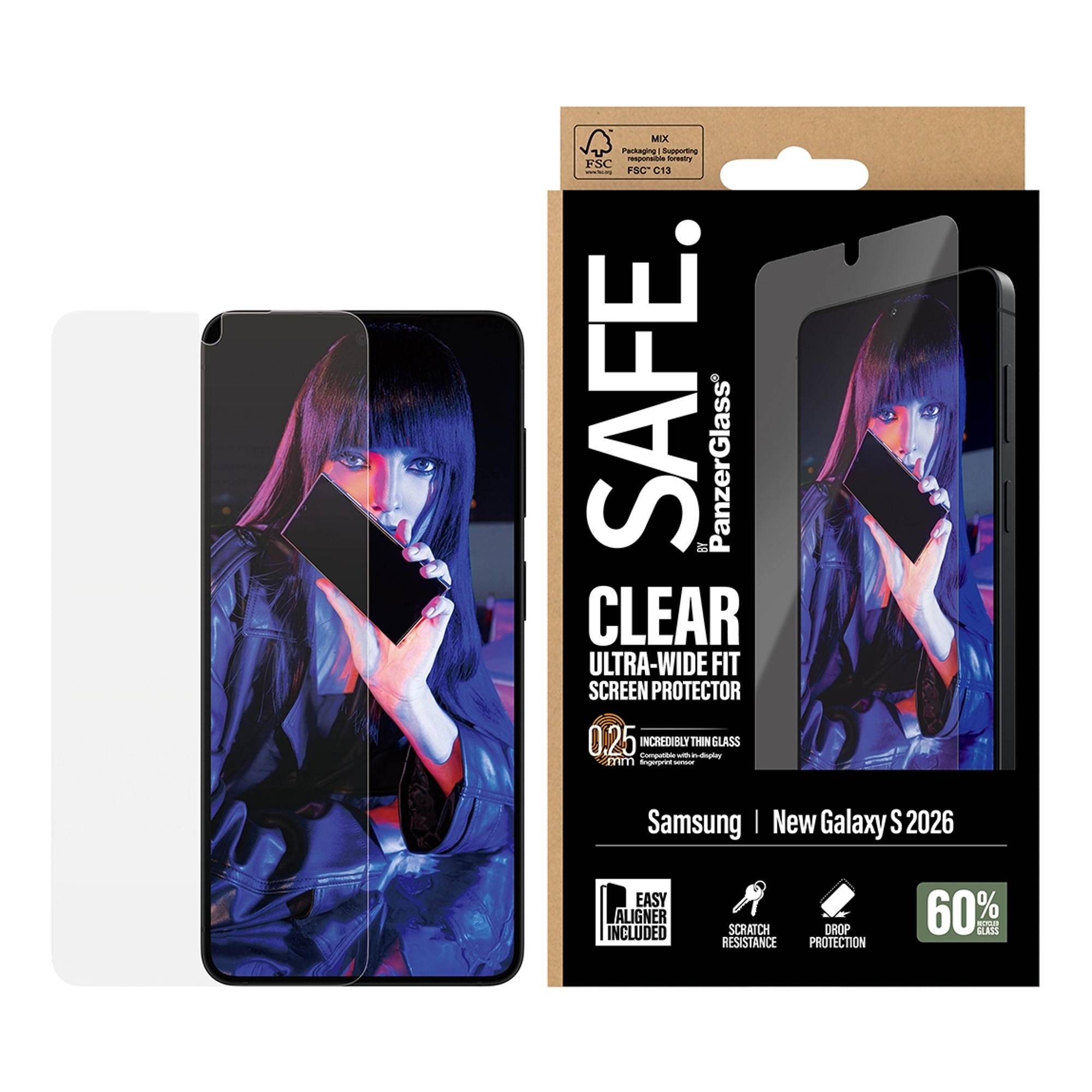 SAFE by PanzerGlass Ultra-Wide Fit Screenprotector incl. applicator voor de Samsung Galaxy S26