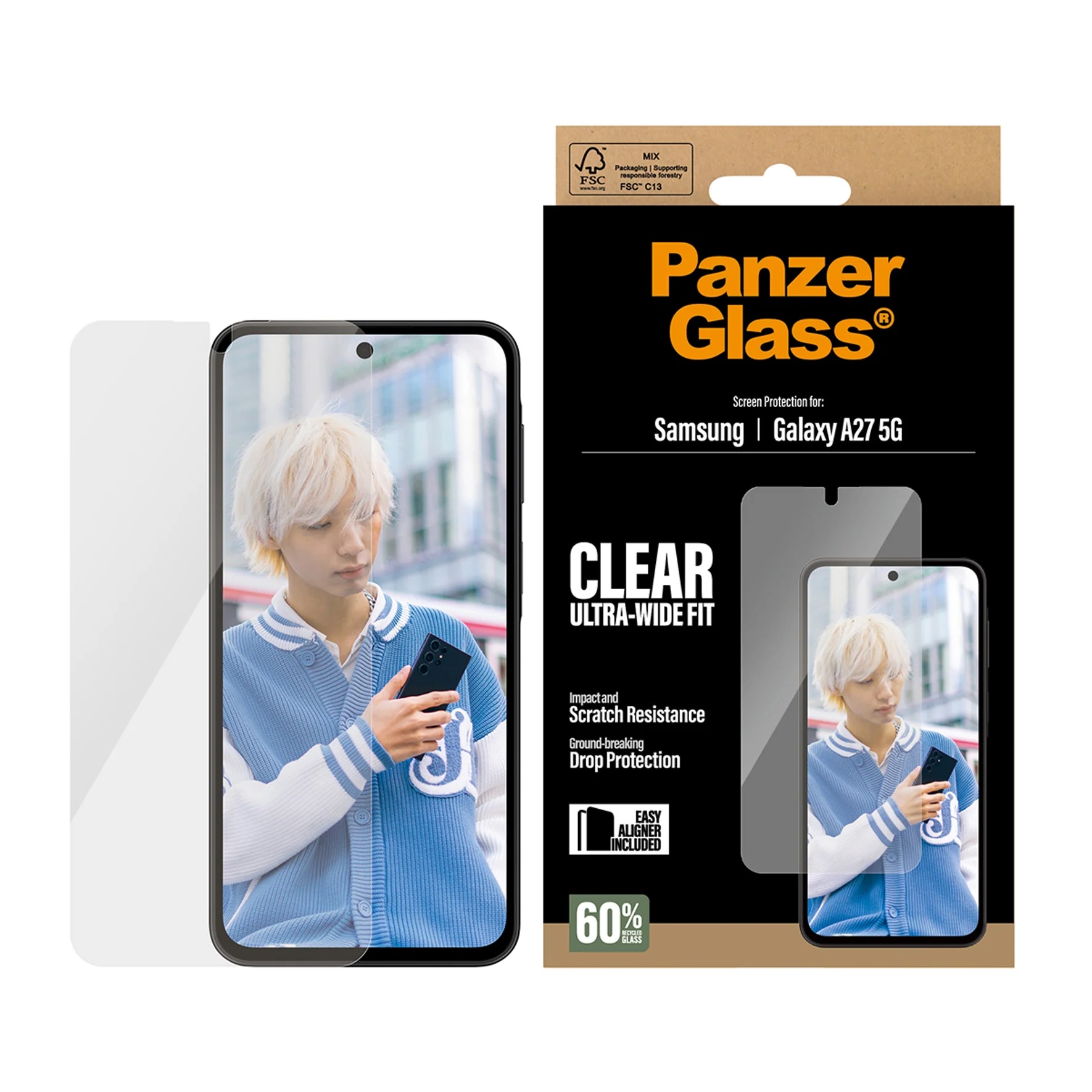 PanzerGlass Ultra-Wide Fit Anti-Bacterial Screenprotector incl. applicator voor de Samsung Galaxy A27 (5G)