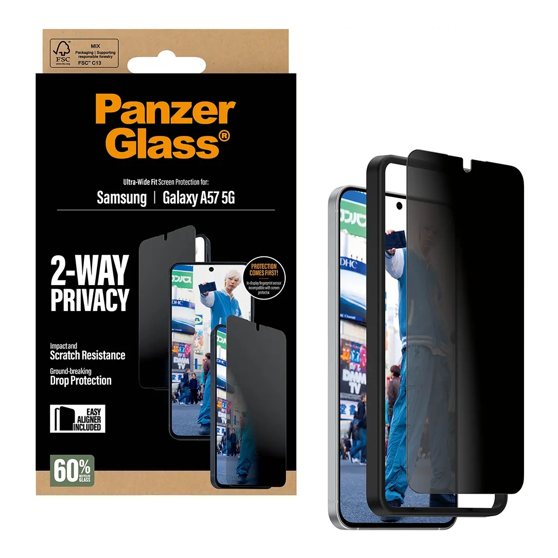 PanzerGlass Privacy Ultra-Wide Fit Anti-Bacterial Screenprotector incl. applicator voor de Samsung Galaxy A57 (5G)