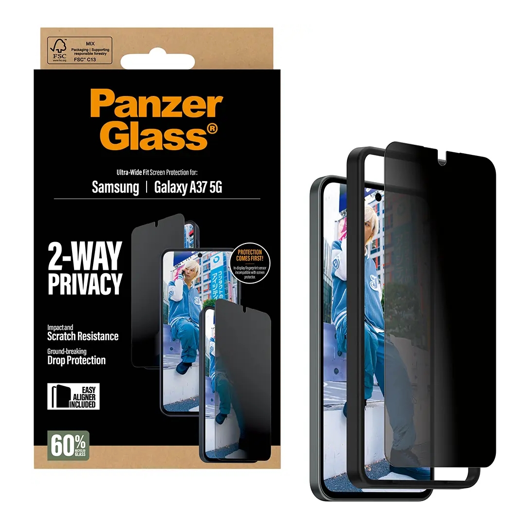 PanzerGlass Privacy Ultra-Wide Fit Anti-Bacterial Screenprotector incl. applicator voor de Samsung Galaxy A37 (5G)