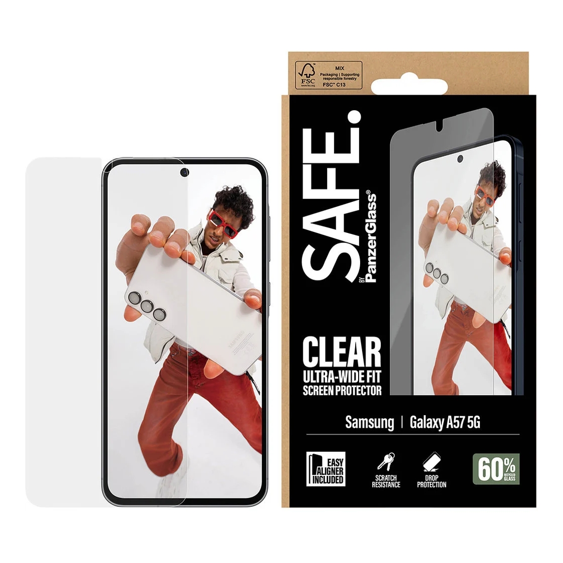 SAFE by PanzerGlass Ultra-Wide Fit Screenprotector incl. applicator voor de Samsung Galaxy A57 (5G)