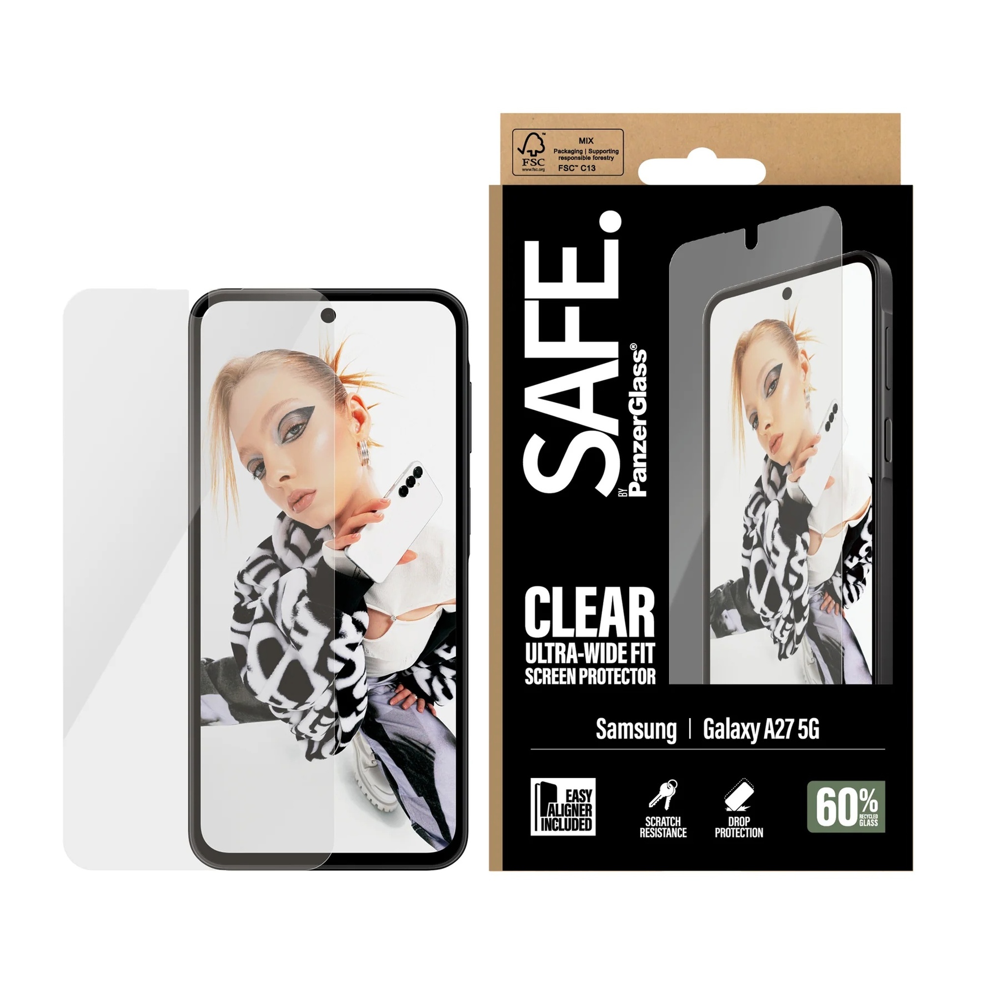 SAFE by PanzerGlass Ultra-Wide Fit Screenprotector incl. applicator voor de Samsung Galaxy A27 (5G)