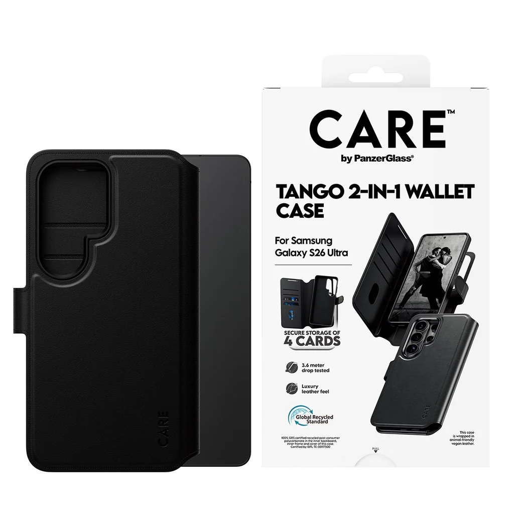 CARE by PanzerGlass Tango 2 in 1 Wallet Case MagSafe voor de Samsung Galaxy S26 Ultra - Transparant