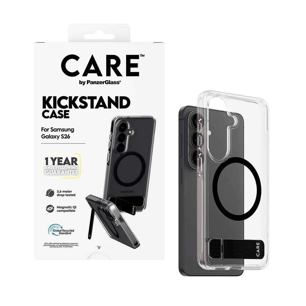CARE by PanzerGlass Urban Explorer coque arrière MagSafe Transparente avec Kickstand Samsung Galaxy S26 - Transparent