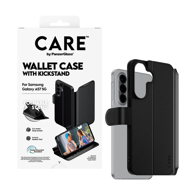 CARE by PanzerGlass Feature Wallet Case w. Kickstand voor de Samsung Galaxy A57 (5G) - Zwart