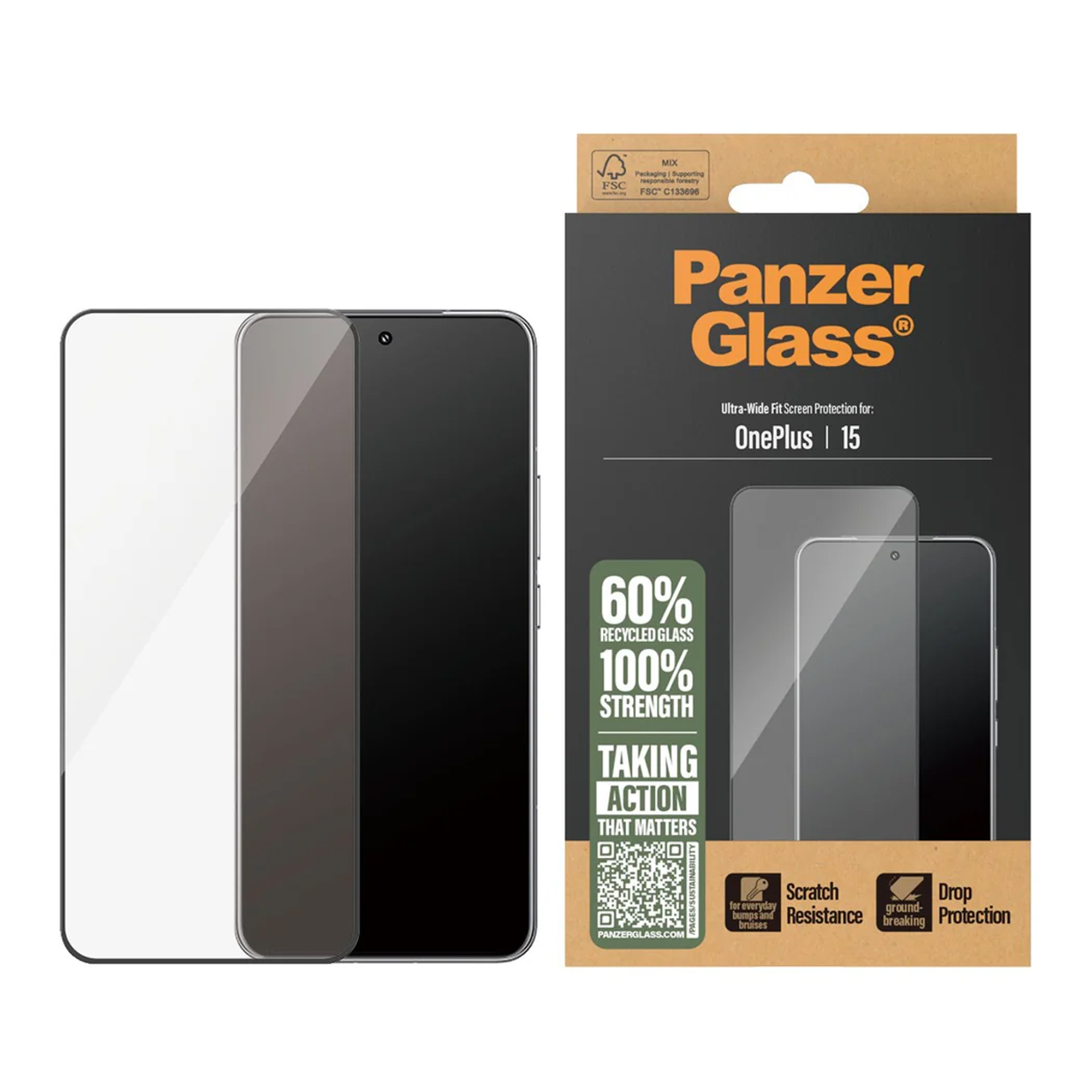 PanzerGlass Ultra-Wide Fit Anti-Bacterial Screenprotector incl. applicator voor de OnePlus 15