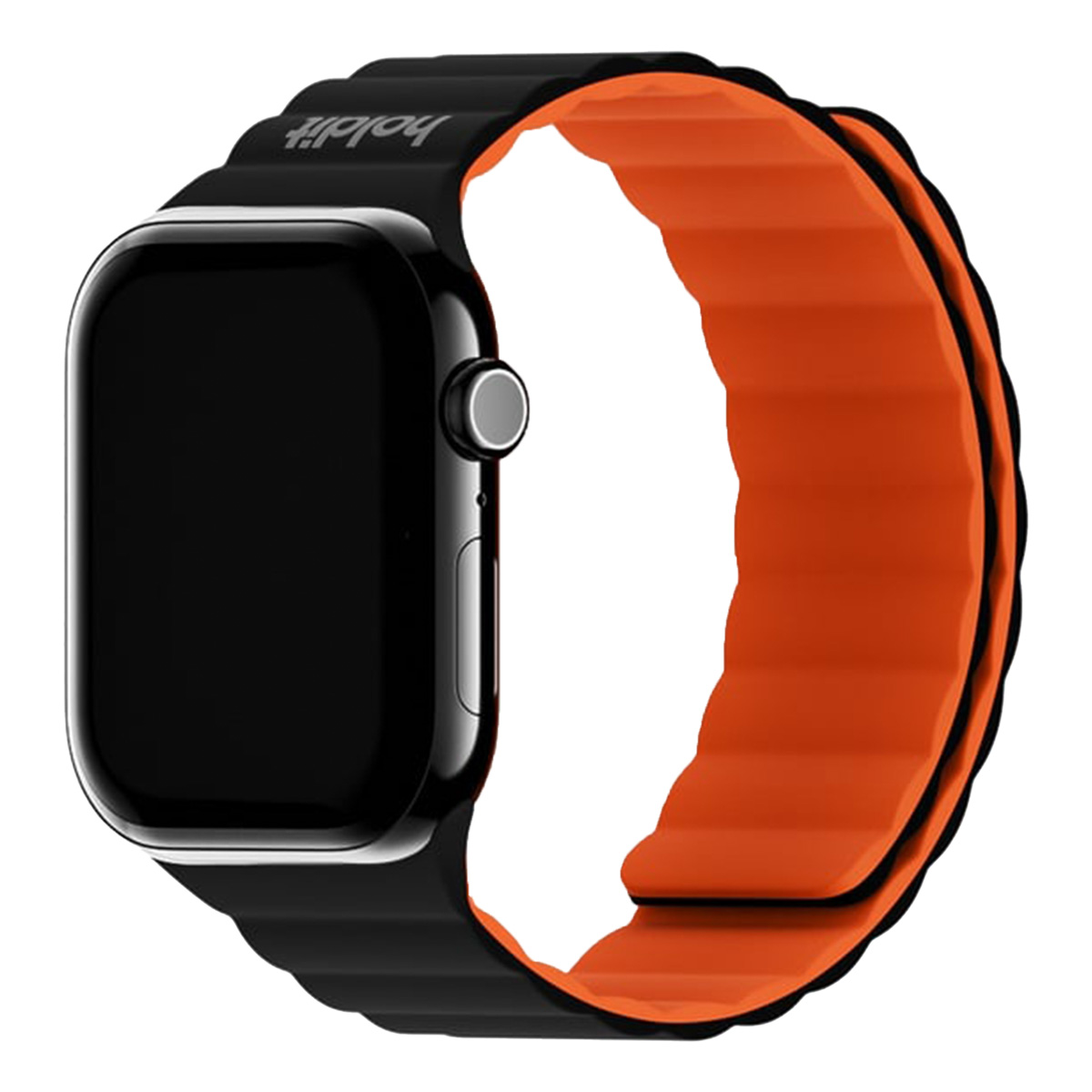 Holdit Bracelet en silicone magnétique Apple Watch | 44/45/46/49 mm - Orange & Black