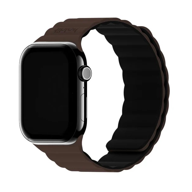 Holdit Bracelet en silicone magnétique Apple Watch | 44/45/46/49 mm - Chocolate / Black