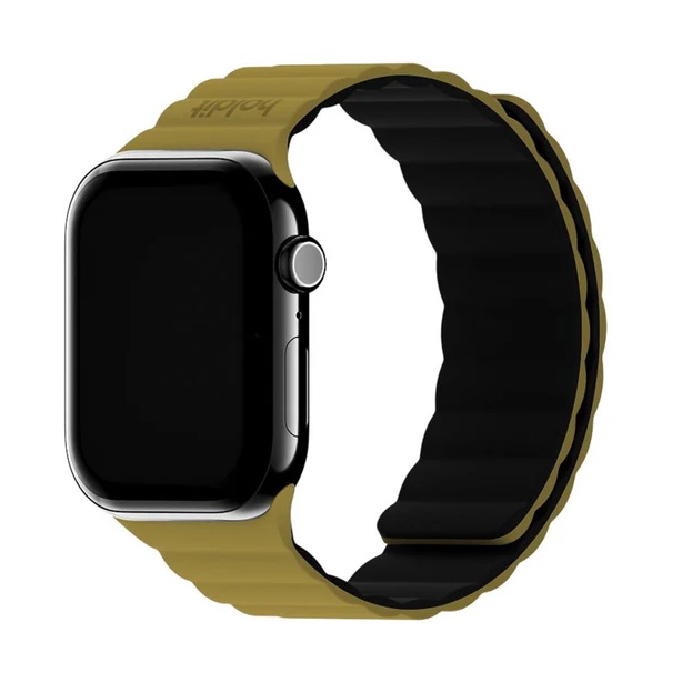 Holdit Bracelet en silicone magnétique Apple Watch | 38/40/41/42 mm - Warm Olive / Black