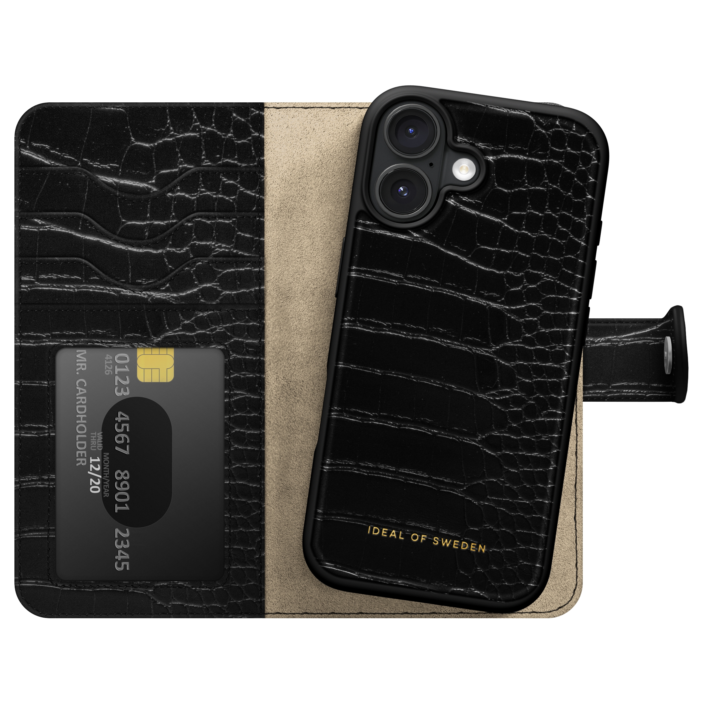 iDeal of Sweden Magnet Wallet+ Bookcase voor de Apple iPhone 16 - Black Croco