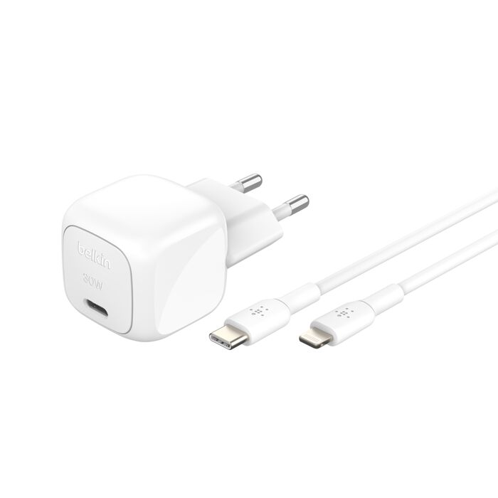 Belkin BoostCharge Compacte USB-C oplader 30W met USB-C naar Lightning kabel - 1 meter - Wit