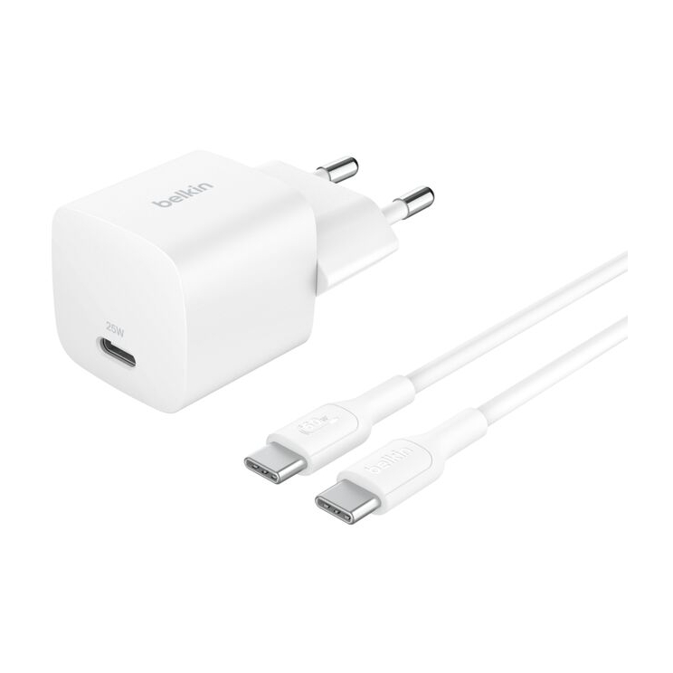 Belkin BoostCharge Compacte USB-C oplader 25W met USB-C naar USB-C kabel - 1 meter - Wit
