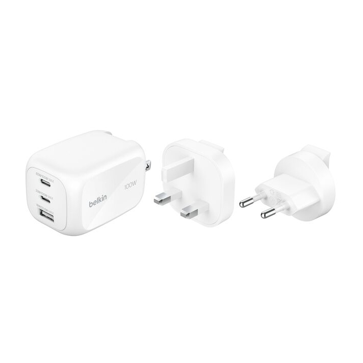 Belkin BoostCharge Pro 3-poorts GaN-oplader 100W met Reisadapterset - Wit