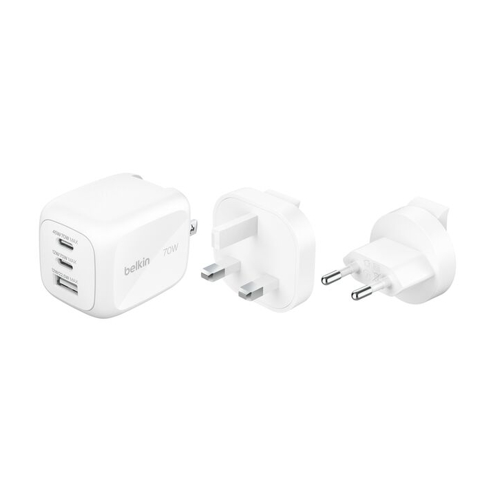 Belkin BoostCharge Pro 3-poorts GaN-oplader 70W met Reisadapterset - Wit