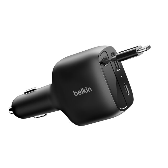 Belkin BoostCharge Autolader met uittrekbare kabel USB-C/USB-A 75W - Zwart