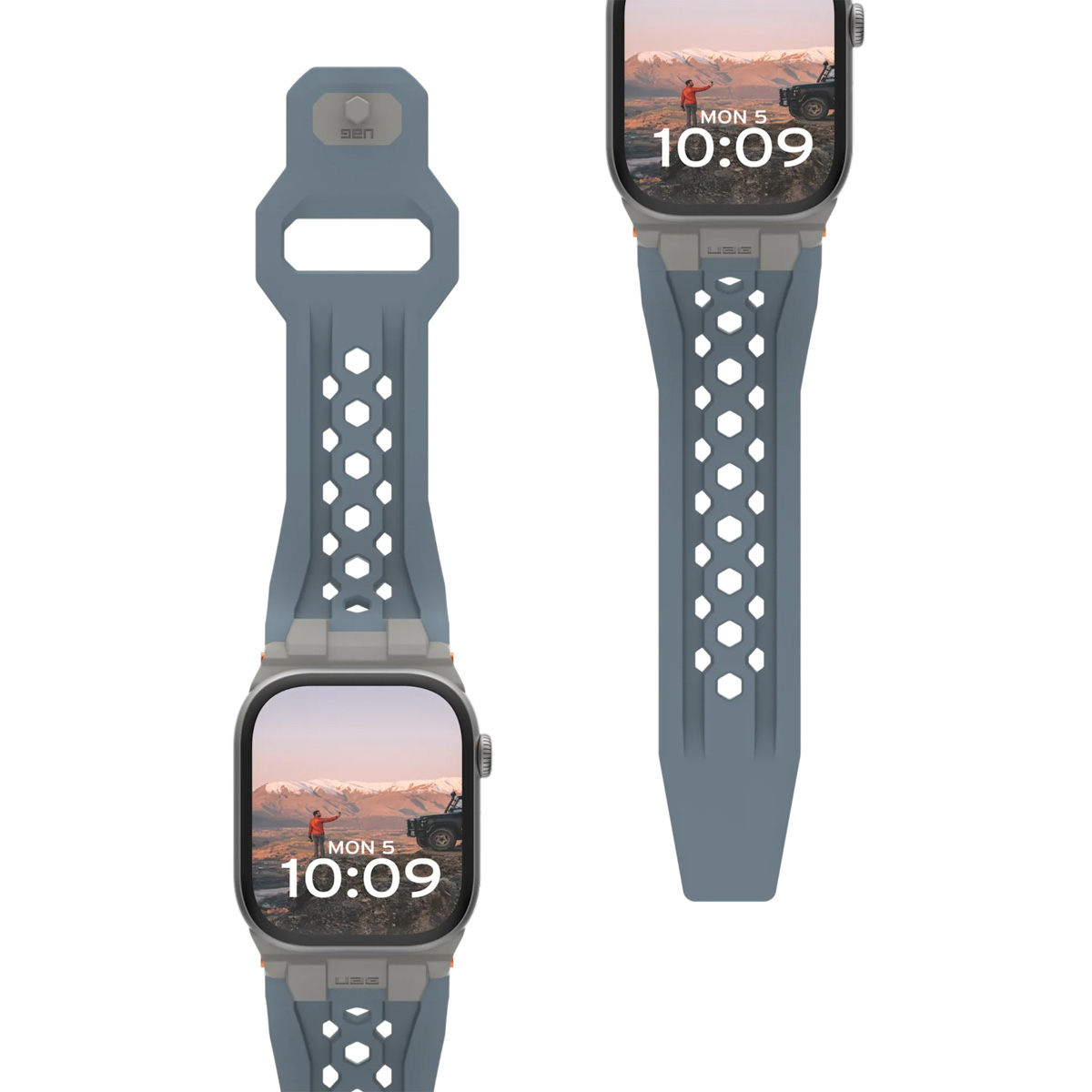 UAG Bracelet Monarch en silicone Apple Watch | 44/45/46/49 mm - Cloud Blue/Titanium