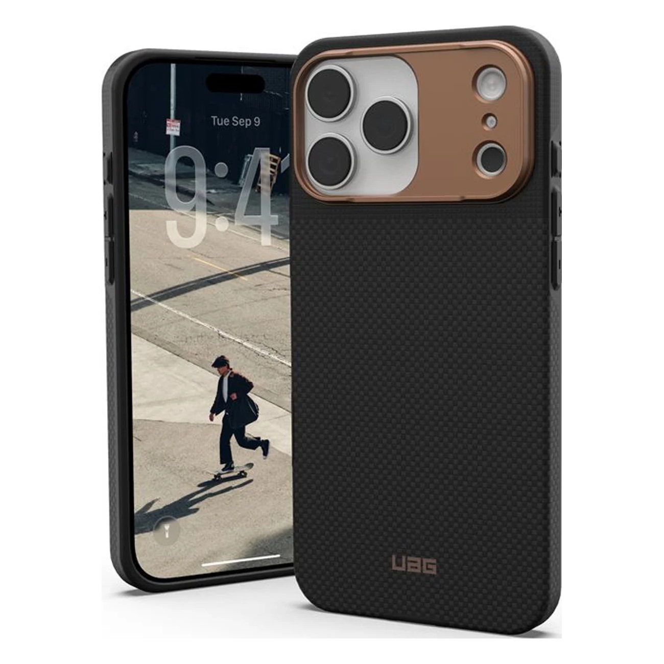 UAG Coque arrière Fibr Armr MagSafe Kevlar Apple iPhone 17 Pro - Graphite / Bronze