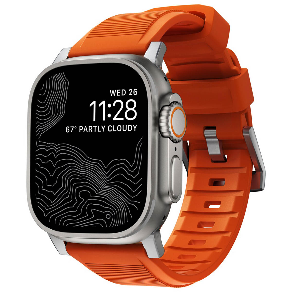 Nomad Bracelet robuste FKM Apple Watch | 44/45/46/49 mm - Argent / Orange