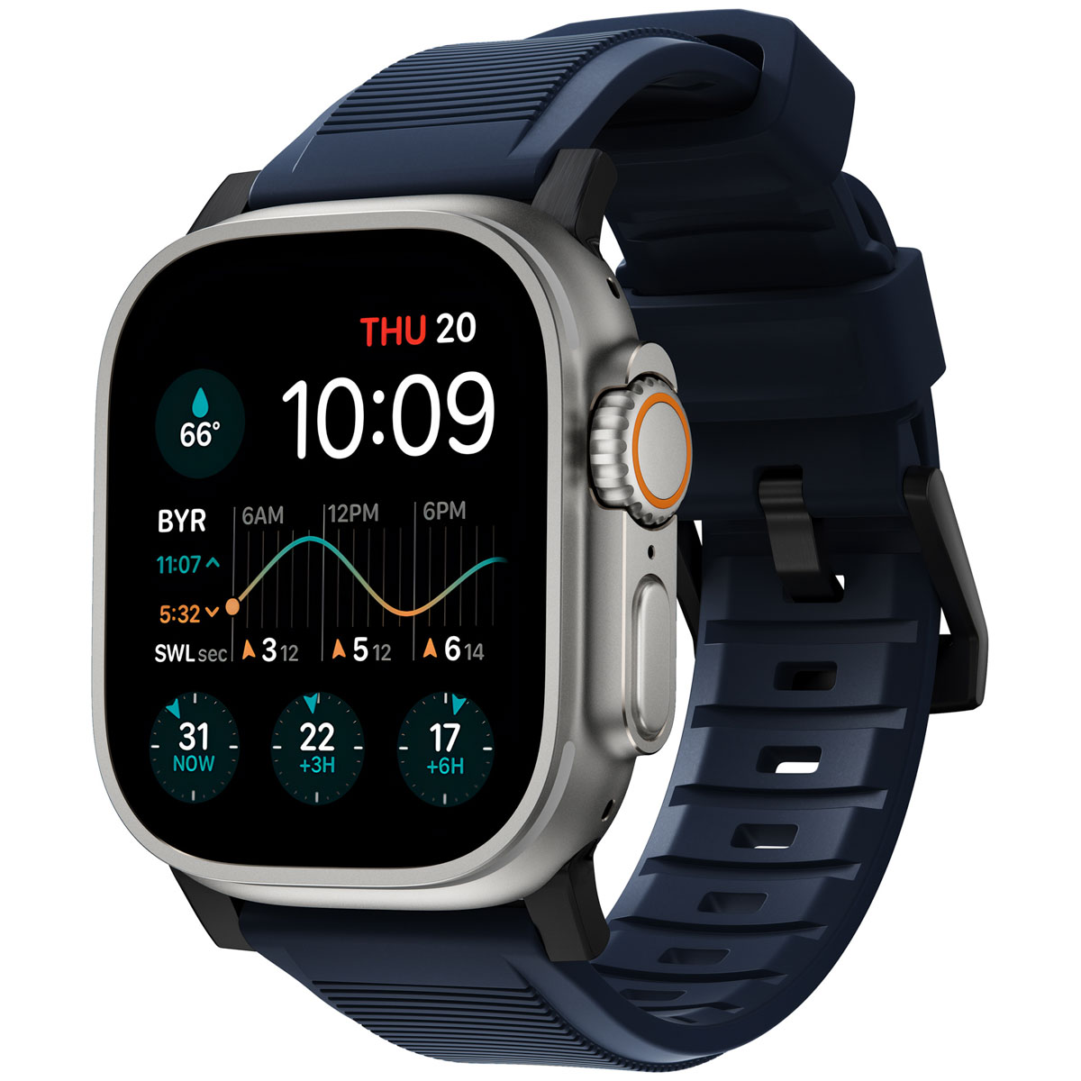 Nomad Bracelet robuste FKM Apple Watch | 44/45/46/49 mm - Noir / Bleu