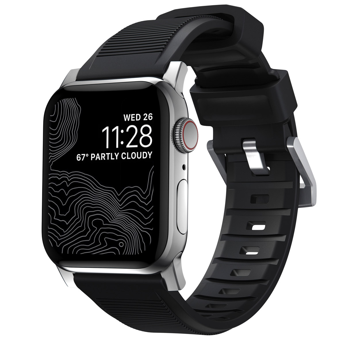 Nomad Bracelet robuste FKM Apple Watch | 44/45/46/49 mm - Argent / Noir