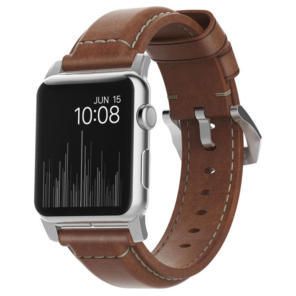 Nomad Bracelet traditionnel en cuir Apple Watch | 44/45/46/49 mm - Brown / Silver