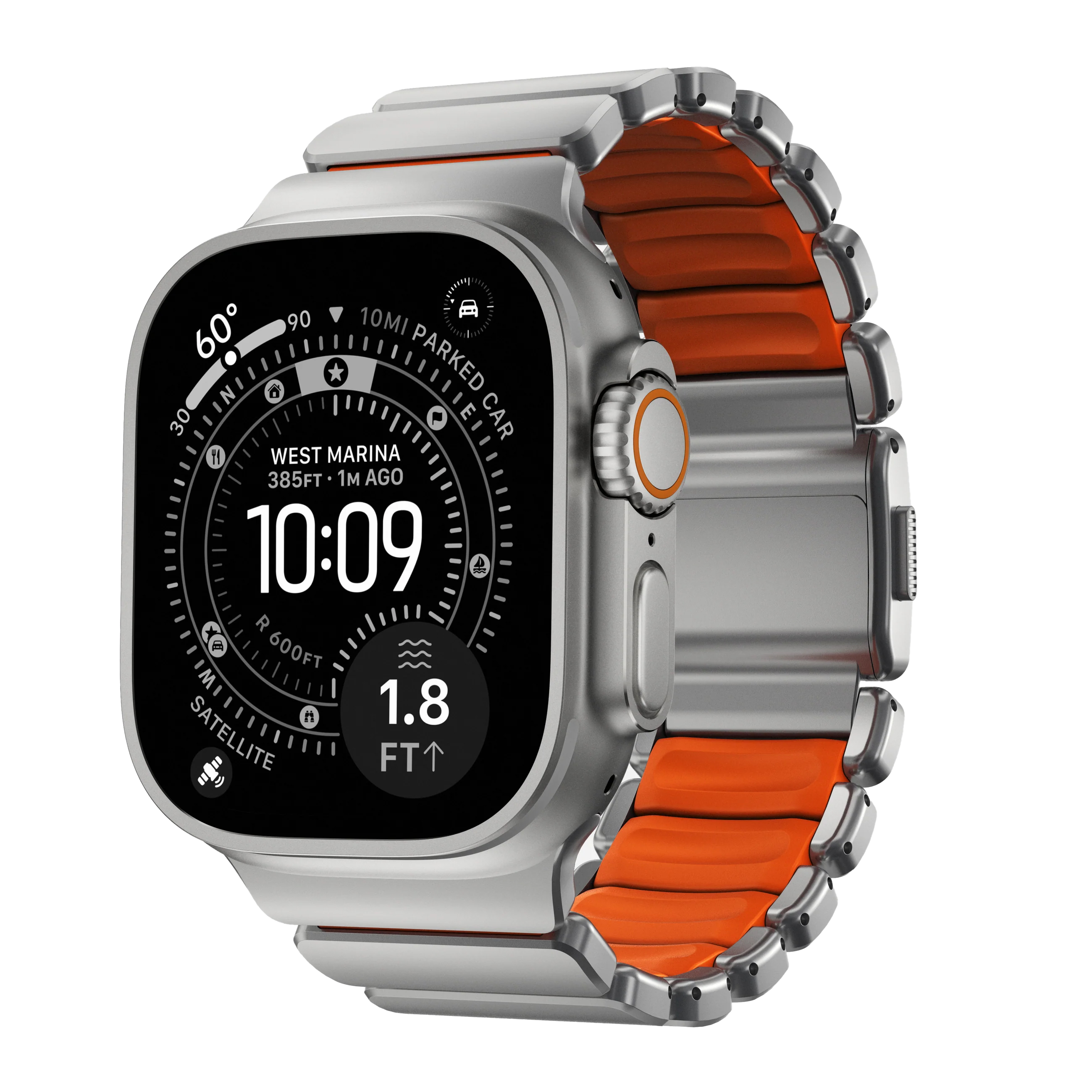 Nomad Bracelet Stratos Apple Watch | 44/45/46/49 mm - Ultra Orange / Natural Titanium