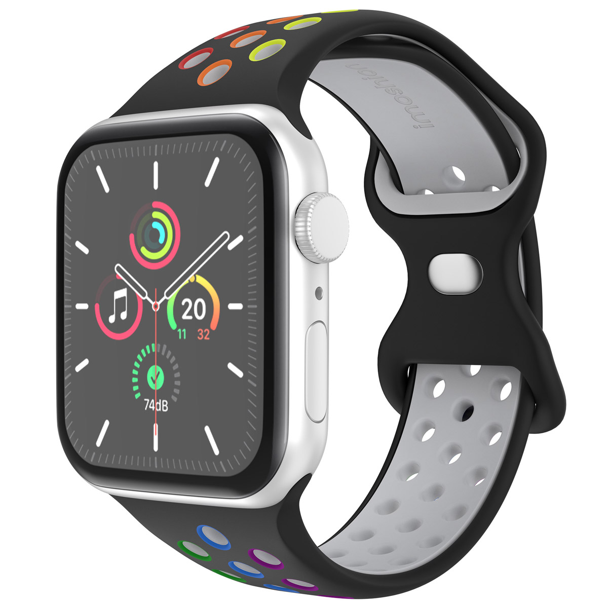 imoshion Bracelet Sport⁺ en silicone Apple Watch | 44/45/46/49 mm - Taille S/M - Black Rainbow