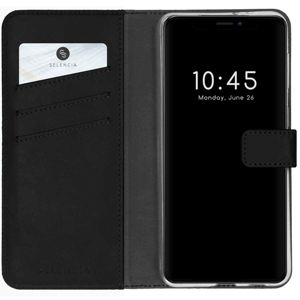 Selencia Echt Leren Bookcase voor de Apple iPhone 13 Pro Max - Zwart
