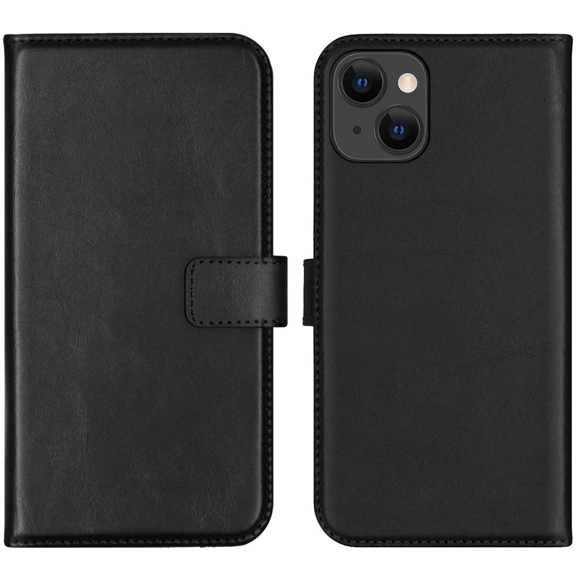 Selencia Echt Leren Bookcase voor de Apple iPhone 13 - Zwart