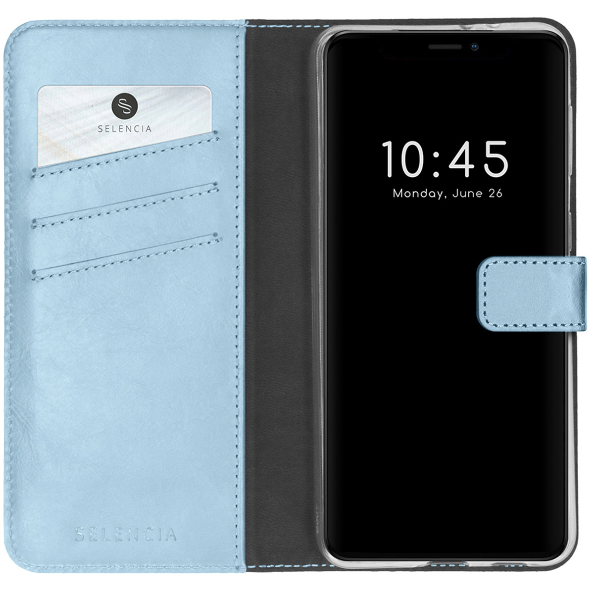 Selencia Echt Leren Bookcase voor de Apple iPhone 13 Mini - Air Blue