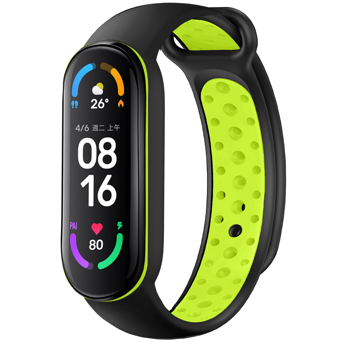 imoshion Bracelet sport silicone Xiaomi Mi Band 5 / 6 - Black & Lime