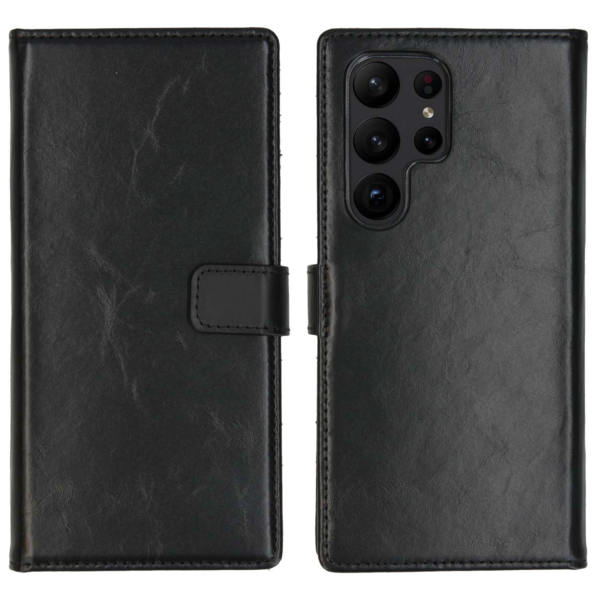 Selencia Echt Leren Bookcase voor de Samsung Galaxy S23 Ultra - Zwart