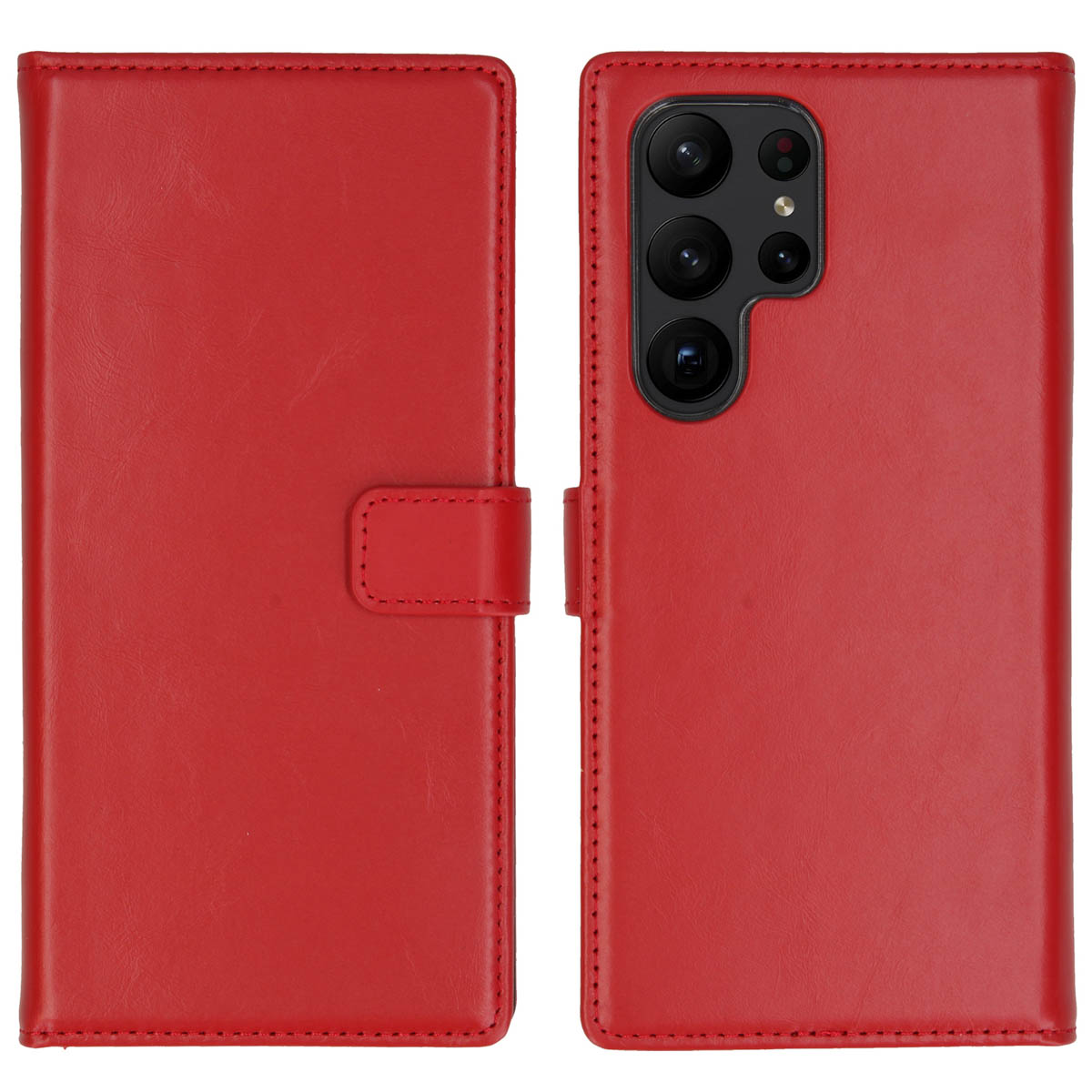 Selencia Echt Leren Bookcase voor de Samsung Galaxy S23 Ultra - Rood