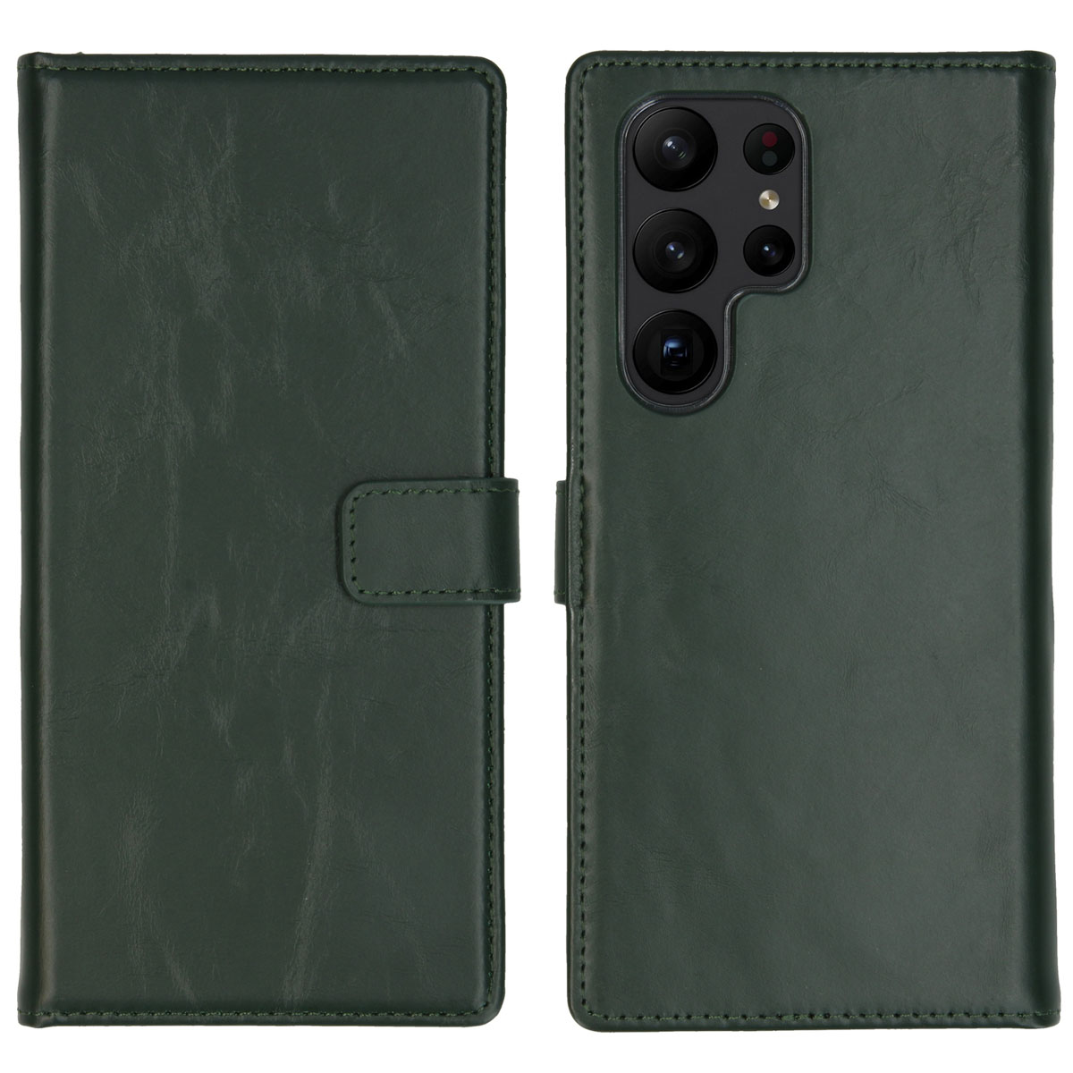 Selencia Echt Leren Bookcase voor de Samsung Galaxy S23 Ultra - Groen